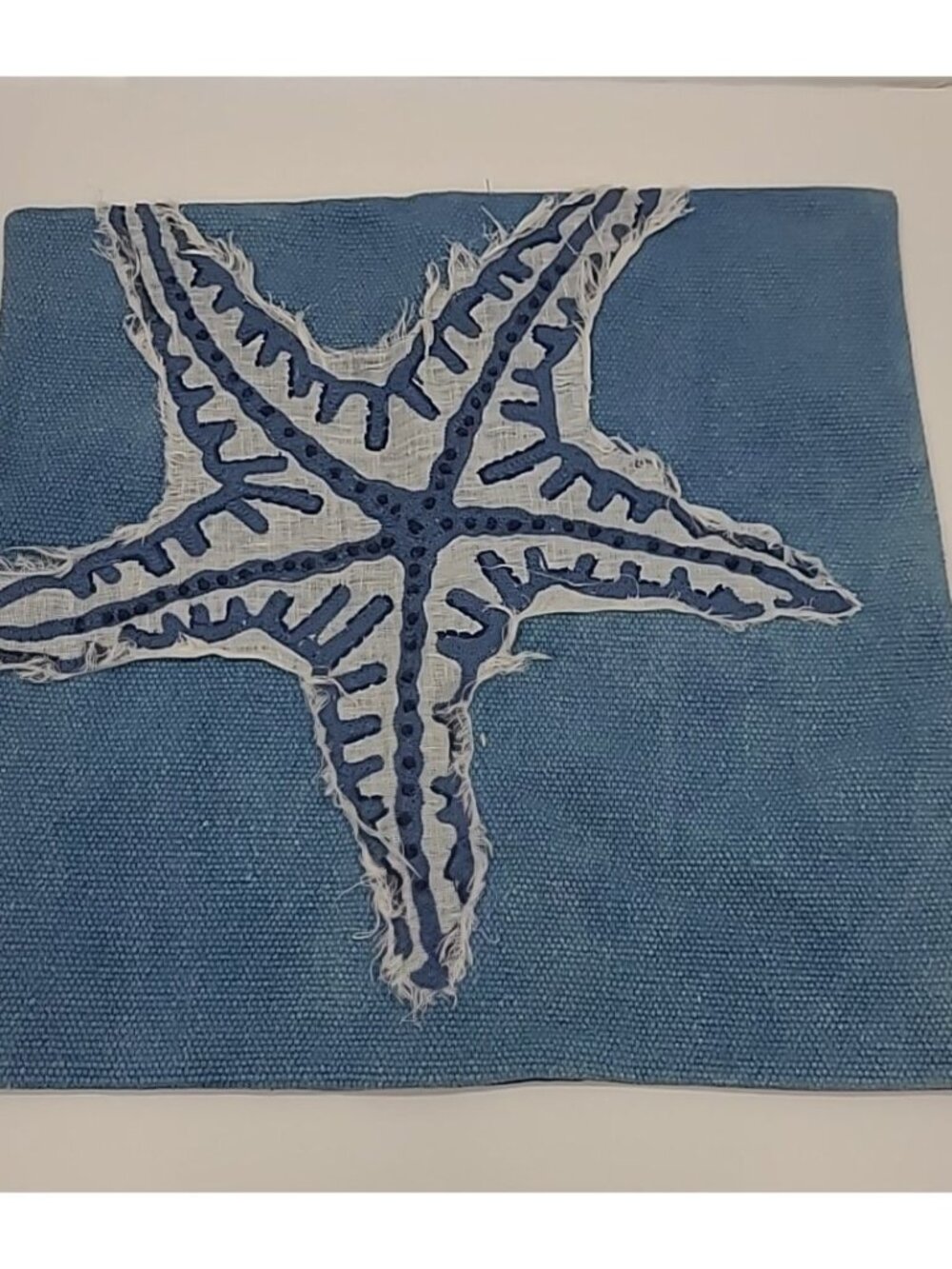 Pottery Barn Blue Starfish Throw Pillowcase 20x20 Embroidered Applique Coastal